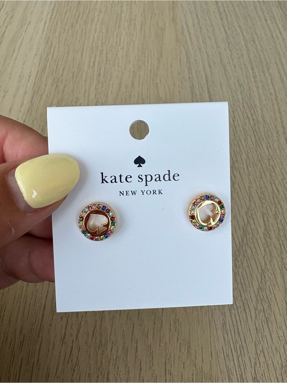 NEW Kate Spade Gold Multicolor Crystal Spade Stud Earrings